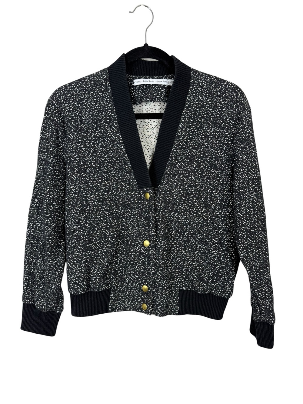 & Other Stories Speckled Jacquard Bomber Jacket Black White Sz 4